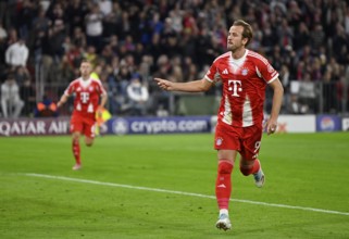 Goal celebration Harry Kane FC Bayern Munich FCB (09) Champions League, Allianz Arena, Munich,