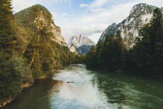 View of the Enns, Ödstein in the background, Admont, Styria, Austria