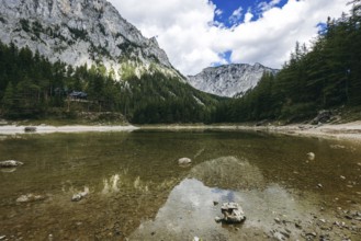 Pribitz and Meßnerin reflected in the Green Lake, Tragöß, Styria, Austria