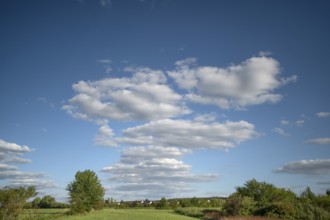 Landscape with cloudy sky, Eckental, Middle Franconia, Bavaria, Germany