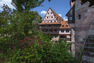 Former wine barn on the Pegnitz, built between 1446 and 1448, now a student residence, Nuremberg,