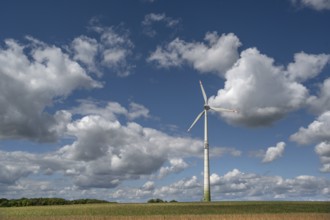 Wind turbine in open landscape, Karsberg, Upper Franconia, Bavaria, Germany