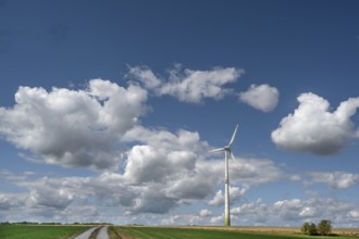 Wind turbine in open landscape, Karsberg, Upper Franconia, Bavaria, Germany