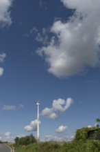 Wind turbine, cloudy sky, Karsberg, Upper Franconia, Bavaria, Germany