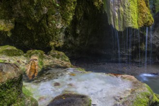Sinterstein with mosses, Hinanger waterfalls, gorge, rock, limestone, Hinang, Fischen, Allgäu Alps,