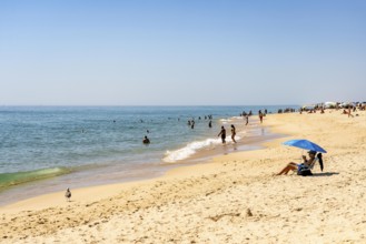 Kilometre-long beach Praia da Ilha de Tavira, on the island off Tavira, partly managed, Algarve,