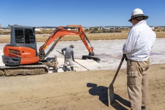 Salt extraction on the Algarve coast in Portugal, 95 per cent of Portuguese sea salt is extracted