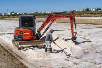 Salt extraction on the Algarve coast in Portugal, 95 per cent of Portuguese sea salt is extracted