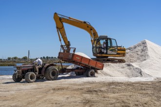 Salt extraction on the Algarve coast in Portugal, 95 per cent of Portuguese sea salt is extracted