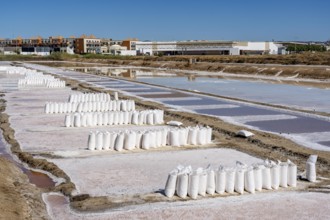 Salt extraction on the Algarve coast in Portugal, 95 per cent of Portuguese sea salt is extracted