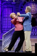 Christoph Marti (Merkel) and Tobias Bonn (Joachim Sauer) at the photo rehearsal for Miss Merkel -