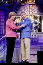 Christoph Marti (Merkel) and Tobias Bonn (Joachim Sauer) at the photo rehearsal for Miss Merkel -