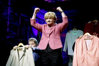 Tobias Bonn and Christoph Marti (Merkel) at the photo rehearsal for Miss Merkel - Murder in the
