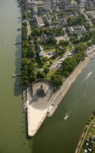 Aerial view, Rhine, Moselle, Deutsches Eck, with monument Kaiser Wilhelm, Koblenz,