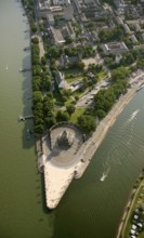 Aerial view, Rhine, Moselle, Deutsches Eck, with monument Kaiser Wilhelm, Koblenz,