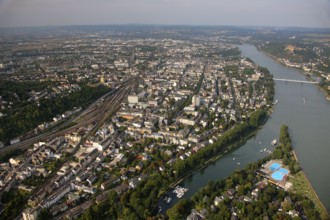 Aerial view, Rhine, Marina, Rheinlache, Koblenz, Rhineland-Palatinate, Germany, Europe Aerial view
