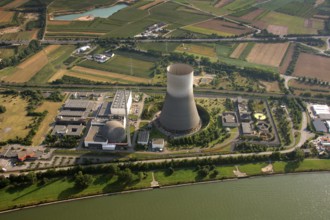 Aerial view, Rhine, Mülheim Kärlich nuclear power plant, Koblenz, Rhineland-Palatinate, Germany,