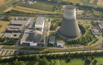 Aerial view, Rhine, Mülheim Kärlich nuclear power plant, Koblenz, Rhineland-Palatinate, Germany,