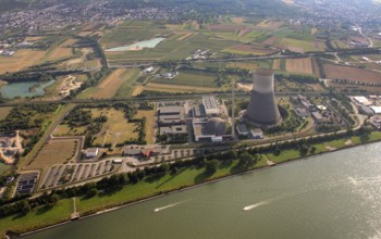 Aerial view, Rhine, Mülheim Kärlich nuclear power plant, Koblenz, Rhineland-Palatinate, Germany,