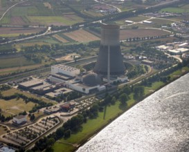 Aerial view, Rhine, Mülheim Kärlich nuclear power plant, Koblenz, Rhineland-Palatinate, Germany,