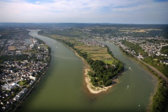 Aerial view, Rhine, Rhine island Niederwerth, Koblenz, Rhineland-Palatinate, Germany, Europe Aerial