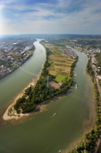 Aerial view, Rhine, Rhine island Niederwerth, Koblenz, Rhineland-Palatinate, Germany, Europe Aerial