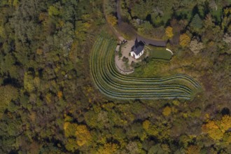 Aerial view, chapel at Ellerweg, vineyard, Merzig, Saarland, Germany, Europe, birds-eyes view,