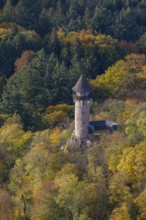 Aerial view, Wildenburg castle ruins in the Wildenburg nature reserve near Kempfeld in the Idarwald