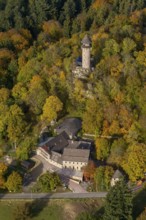 Aerial view, Wildenburg castle ruins in the Wildenburg nature reserve near Kempfeld in the Idarwald