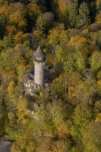 Aerial view, Wildenburg castle ruins in the Wildenburg nature reserve near Kempfeld in the Idarwald