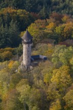 Aerial view, Wildenburg castle ruins in the Wildenburg nature reserve near Kempfeld in the Idarwald