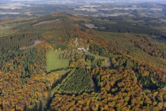 Aerial view, Wildenburg castle ruins in the Wildenburg nature reserve near Kempfeld in the Idarwald