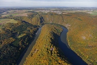 Aerial photo, Saarschleife, Saar, Burg Montclair, Mettlach, Saarland, Germany, Europe, birds-eyes