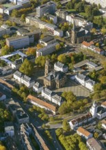 Baroque Ludwigskirche, Ludwigsplatz, Saarbrücken, Saarland, Germany, Europe, aerial view,