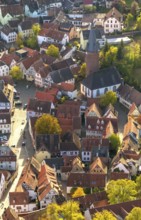 Old Town with half-timbered houses, Old Tower, Ottweiler, Saarland, Germany, Europe, aerial view,