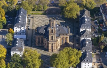 Baroque Ludwigskirche, Ludwigsplatz, Saarbrücken, Saarland, Germany, Europe, aerial view,