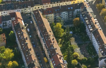 Carrier pigeons over Reuterstraße, perimeter block development, Saarbrücken, Saarland, Germany,