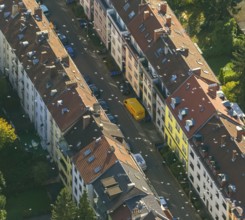 Carrier pigeons over Reuterstraße, perimeter block development, Saarbrücken, Saarland, Germany,