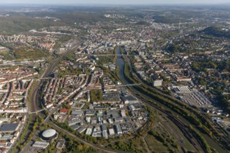 Breitenbacher Platz, Saarbrücken view from west, Saarbrücken, Saarland, Germany, Europe, aerial