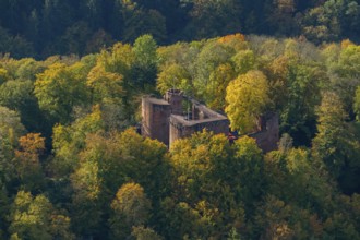 Aerial photo, Montclair Castle, castle tower, at the Saarschleife Mettlach, Taben-Rodt, Saarland,