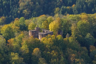 Aerial photo, Montclair Castle, castle tower, at the Saarschleife Mettlach, Taben-Rodt, Saarland,