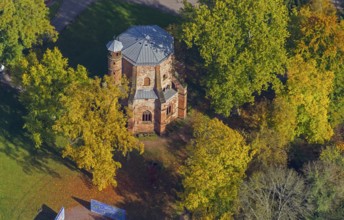 Aerial view, old tower, oldest sacral building in Saarland, Mettlach, Saarland, Germany, Europe,