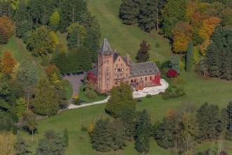 Aerial photo, guest house Schloss Saareck, Mettlach, Saarland, Germany, Europe, birds-eyes view,