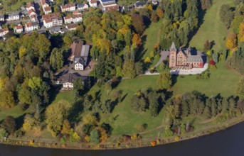 Aerial photo, guest house Schloss Saareck, Mettlach, Saarland, Germany, Europe, birds-eyes view,