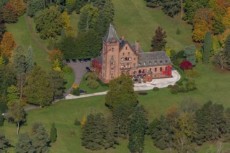 Aerial photo, guest house Schloss Saareck, Mettlach, Saarland, Germany, Europe, birds-eyes view,