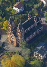 Aerial photo, parish church of St Lutwinus, Mettlach, Saarland, Germany, Europe, birds-eyes view,