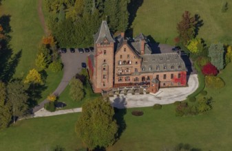 Aerial photo, guest house Schloss Saareck, Mettlach, Saarland, Germany, Europe, birds-eyes view,