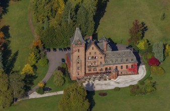 Aerial photo, guest house Schloss Saareck, Mettlach, Saarland, Germany, Europe, birds-eyes view,