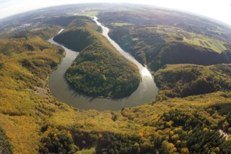 Aerial photo, Saarschleife, Saar, Burg Montclair, Mettlach, Saarland, Germany, Europe, birds-eyes