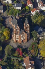 Aerial photo, parish church of St Lutwinus, Mettlach, Saarland, Germany, Europe, birds-eyes view,